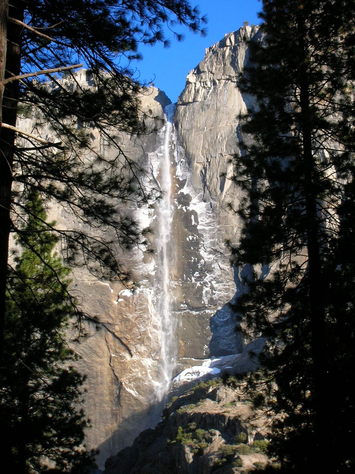 snow from a waterfall